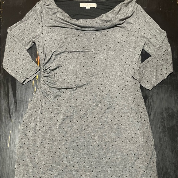 LOFT Gray Long Sleeve Dress with Dotted Pattern - Picture 2 of 5